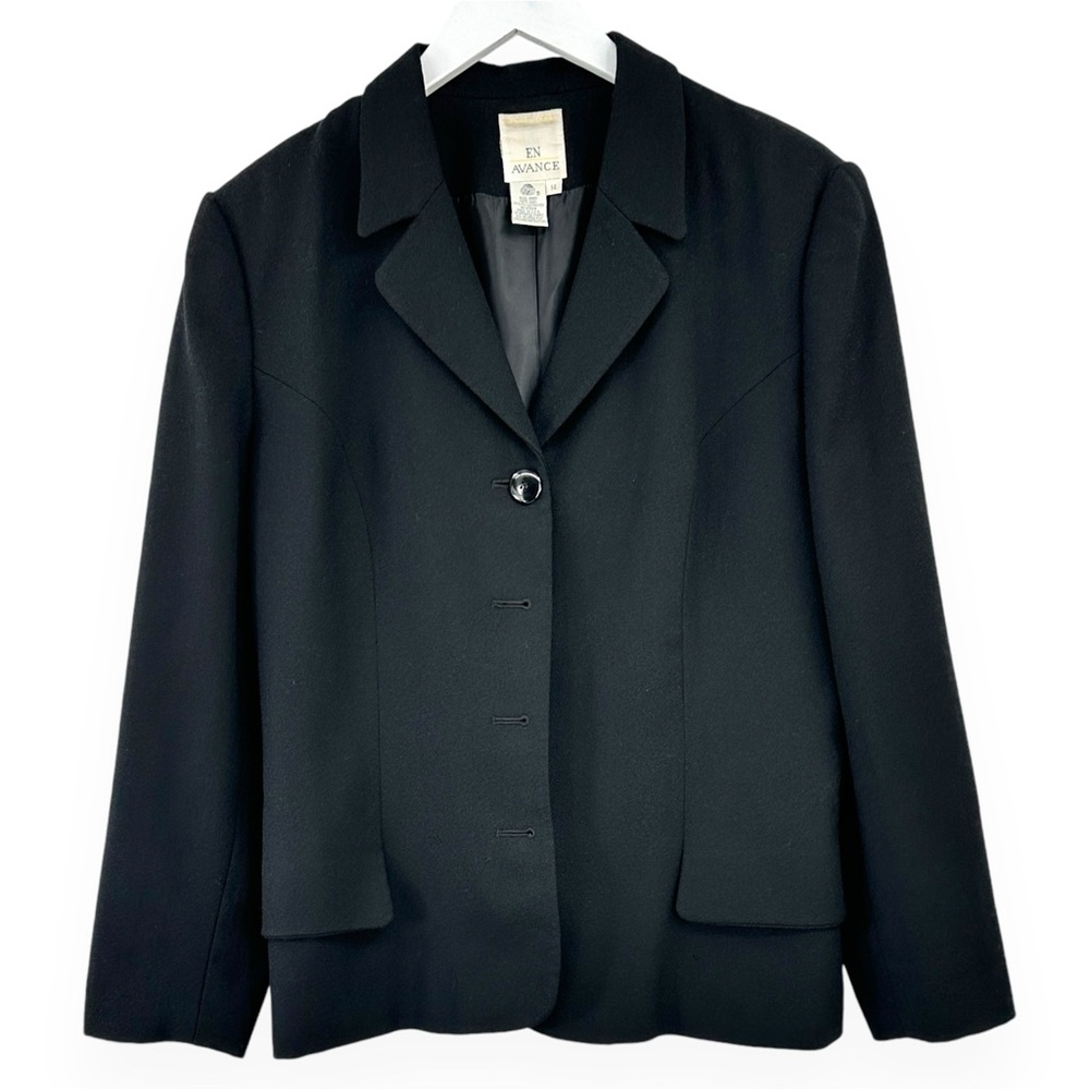 Vintage Made in USA En Avance Black 100% Wool Blazer Jacket sz 14